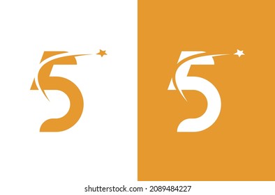 Logotipo número 5 con concepto de estrella. Logo para aniversario o elemento vector