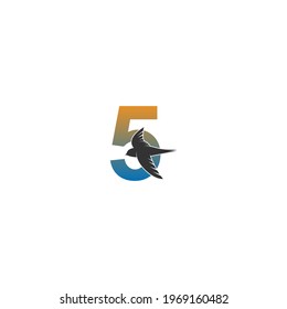Number 5 logo with swift bird icon design vector template