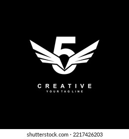 Nummer 5 Logo Vorlage Design mit Flügeln. 5 kreatives Logo mit Flügeln. modernes Logo. Flügellogo. Vektorsymbol der Freiheit. Flugsymbol