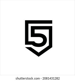 number 5 logo vector template shield