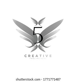 Number 5 Luxury Black Thin Wing Logo Template