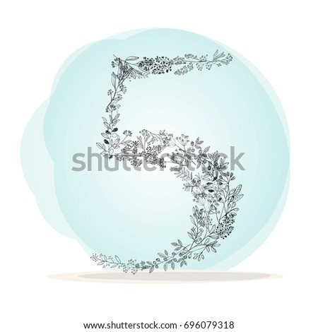 Number 5. Made from leaves and grass, vector