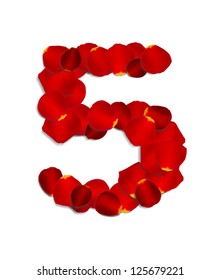 Number 5 made from red rose petals, vector illustration