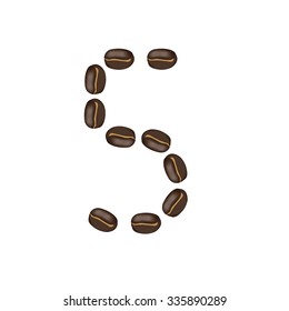 Number "5" made of roasted coffee bean, isolated 