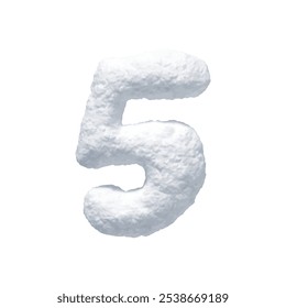 Number 5 made of snow realistic 3d design isolated on background. Five sign made from snowy white texture. Vector illustration