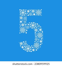 Número 5 hecho con copos de nieve blancos. elemento de diseño de nieve de Navidad.