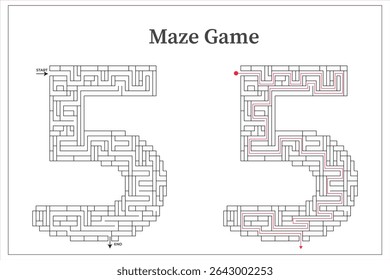 Number 5 maze game pattern decorative design template