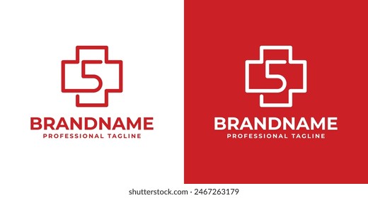 Number 5 Medical Cross Logo,  suitable for business related to Medical Cross or Pharmacy