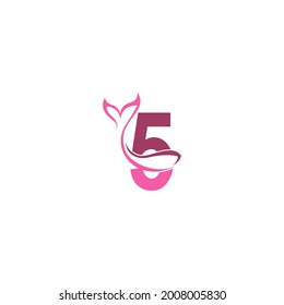Number 5 with mermaid tail icon logo design template vector
