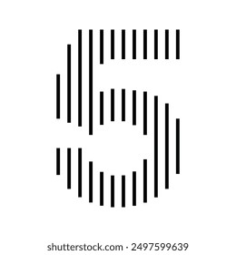 Number 5 Modern Logo with Geometric Vertical Stripe Line Pattern