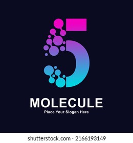 Number 5 molecule dots logo vector design. Suitable for business, initial, Medicine, science, technology, laboratory, electronics