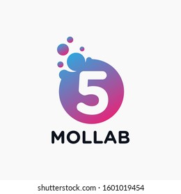 number 5 with molecule element. Lab, liquid, atom Design concept. Design Vector with Dots and Bubbles. perfect for technology, digital, software, network and science brand. - vector