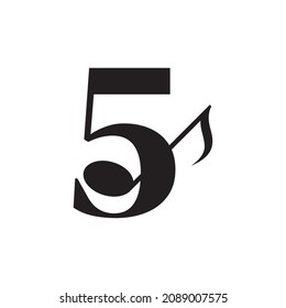 Number 5 with Music Key Note Logo Design Element. Usable for Business, Musical, Entertainment, Record and Orchestra Logos