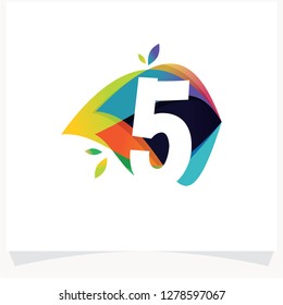 Number 5 Negative space design. Number 5 logo at colorful multicolor background