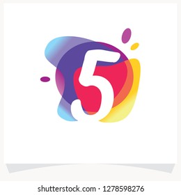 Number 5 Negative space design. Number 5 logo at colorful multicolor splash background