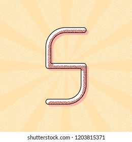 Number 5, numeral, fifth. Vintage retro typography with offset printing effect. Dots poster with comics pop art background