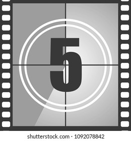 Number 5 From Old Movie Count Down (five). Film Countdown Number. Vector Illustration EPS 10.