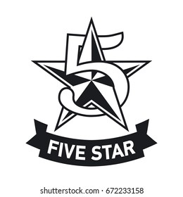 Number 5 on the star background. Black and white icon. Vector illustration.