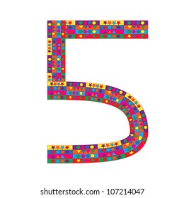 Number 5 on white background from colorful graphic letter collection, Vector Illustration