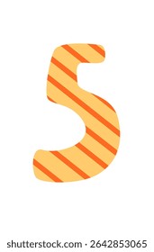 Number 5 with orange diagonal stripes on yellow background. Bold sans-serif font. Isolated vector illustration on white background. 