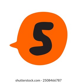 Number 5 in orange speech bubble. Flat hand drawn design. Illustration on white background.