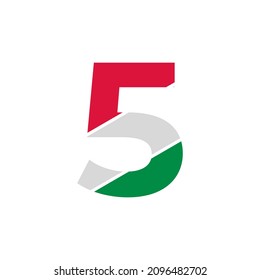 Number 5 Paper Cutout with Italian Flag Color Logo Design Template