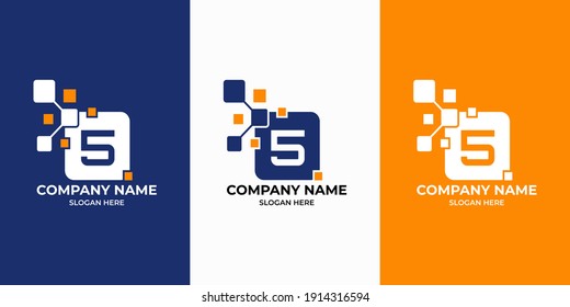 Plantilla de diseño inicial del logotipo de número 5 píxeles. Ilustración vectorial gráfico de Number con el concepto de diseño de logotipo de píxel. Perfecto para empresas, más identidad de marca tecnológica