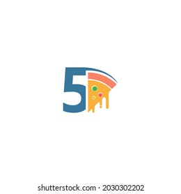 Nummer 5 mit Pizza-Symbol-Logo, Vektorvorlage
