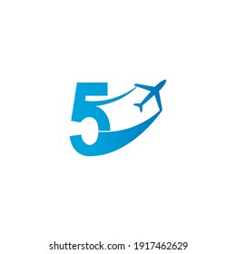 Number 5 with plane logo icon design vector illustration template