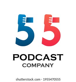 Number 5 with podcast logo template illustration