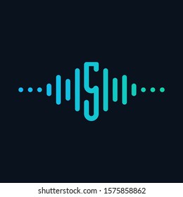 Number 5 with Pulse music player element. background electronic music, equalizer, store, dj, nightclub, disco. Audio wave logo concept, Multimedia Technology themed, Abstract Shape. - vector