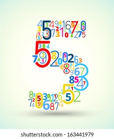 Number 5,  from rainbow colored numbers typography vector font