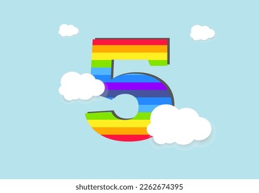 Number 5 Rainbow counting learn object design, abstract rainbow Number for kids, love, family and scholl concept vector illustration design