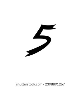 Number 5 ribbon geometric symbol simple logo vector