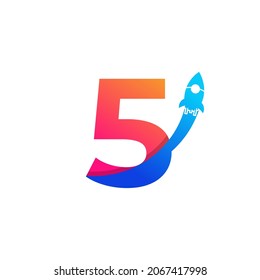Number 5 with Rocket Logo Icon Symbol. Good for Company, Travel, Start up and Logistic Logos