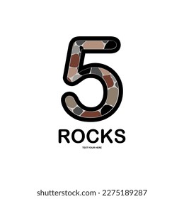 number 5 with rocks logo template illustration