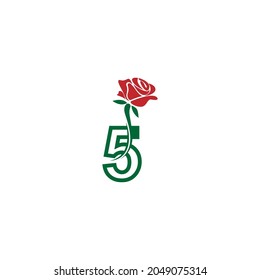 Number 5 with rose icon logo vector template illustration