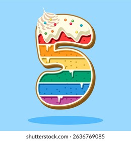 The number 5 shaped rainbow cake