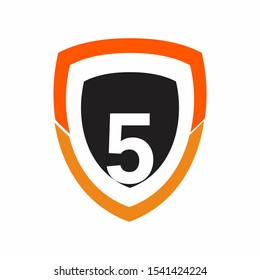 Number 5 shield technology logo or symbol template design