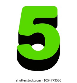 Number 5 sign design template element. Vector. Green 3d icon with black side on white background. Isolated.