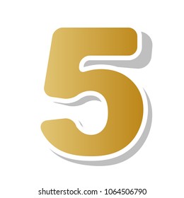 Number 5 sign design template element. Vector. Golden gradient icon with white contour and rotated gray shadow at white background.