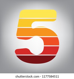 Number 5 sign design template element. Vector. Horizontally sliced icon with colors from sunny gradient in gray background.