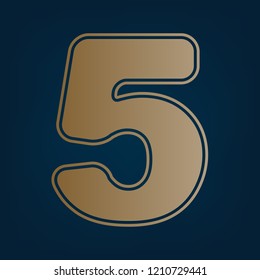 Number 5 sign design template element. Vector. Golden icon and border at dark cyan background.