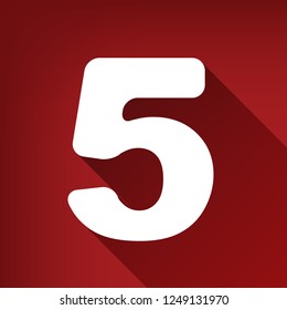 Number 5 sign design template element. Vector. White icon with limitless shadow at ruby red background.