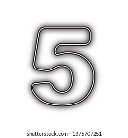 Number 5 sign design template element. Vector. Double contour black icon with soft shadow at white background. Isolated.