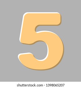 Number 5 sign design template element. Emboss effect with light orange icon on gray background.