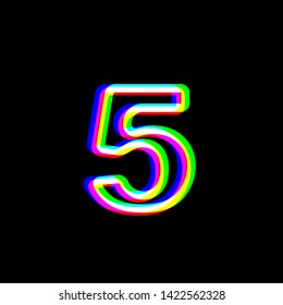 Number 5 sign design template element. Red, green and blue unfocused contour icon at black background. Illustration.