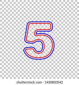 Number 5 sign design template element. Red, white and contour icon at transparent background. Illustration.