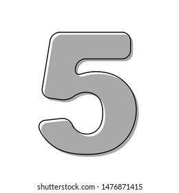 Number 5 sign design template element. Black line icon with gray shifted flat filled icon on white background. Illustration.