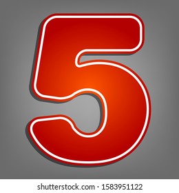 Number 5 sign design template element. Flat red icon with linear white icon with gray shadow at grayish background. Illustration.